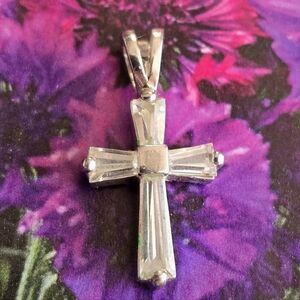 Sparkly cross pendant clear gems Sterling Silver 925 religious christian